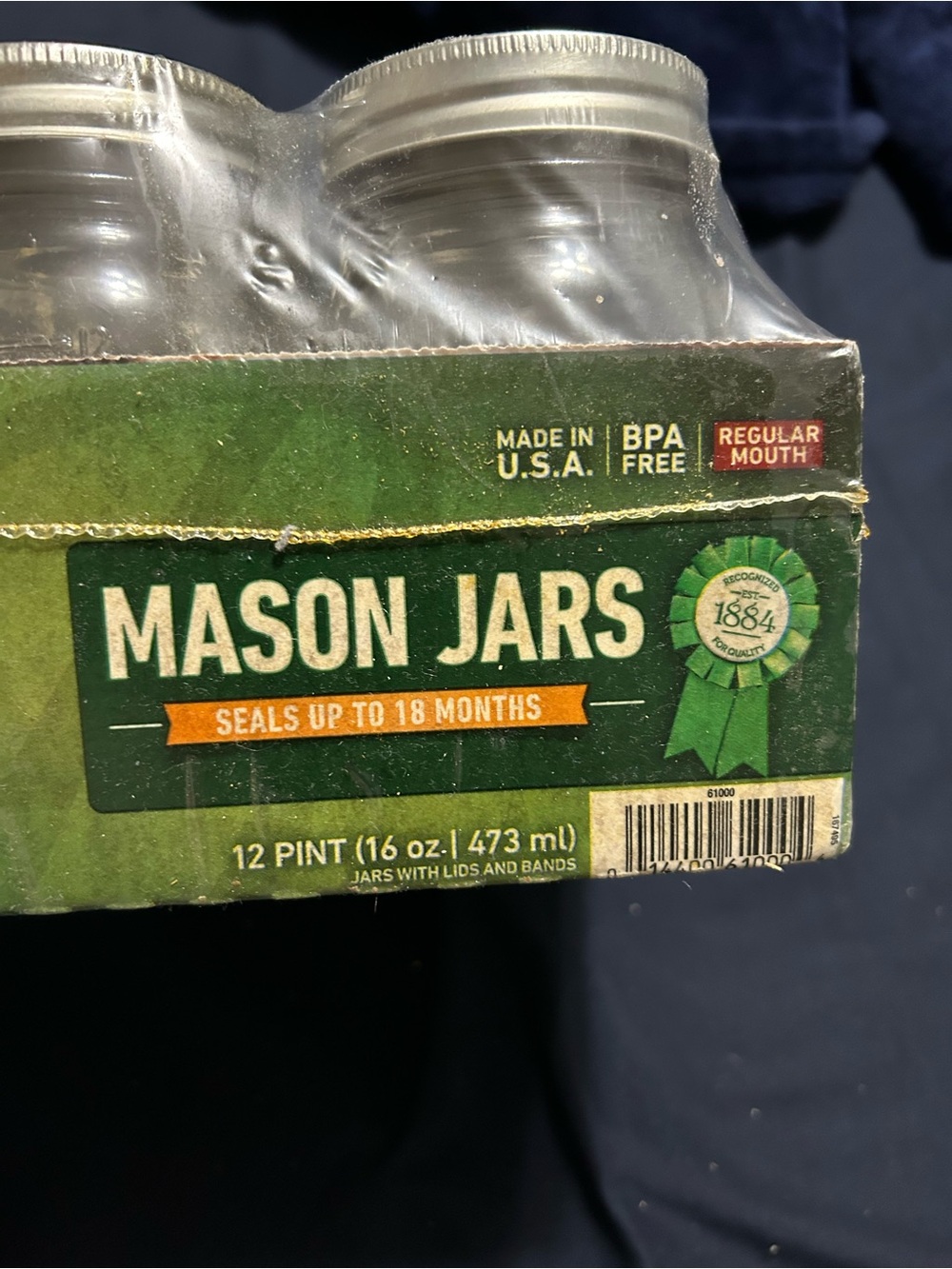 Mason Jars Pint Set - Clear Glass with Green Pack (12 Count)